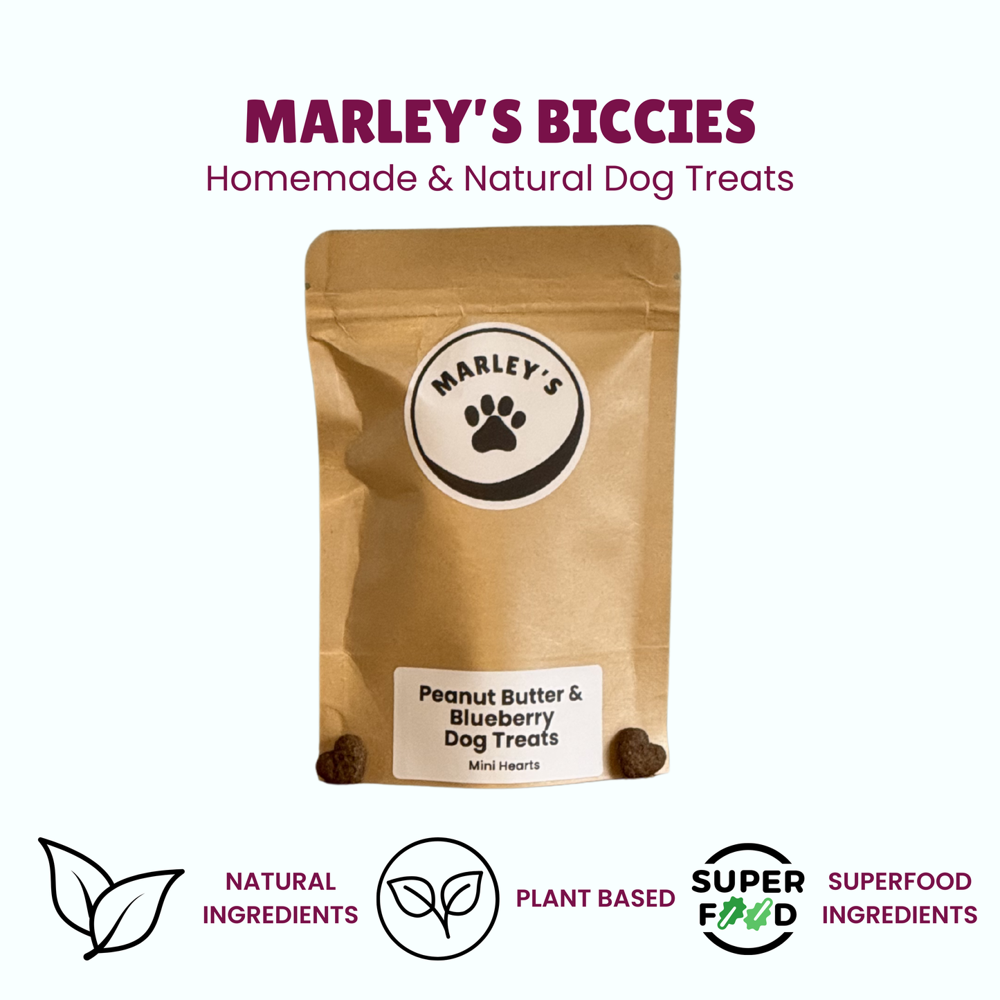 Peanut Butter & Blueberry Dog Treats | Mini Hearts